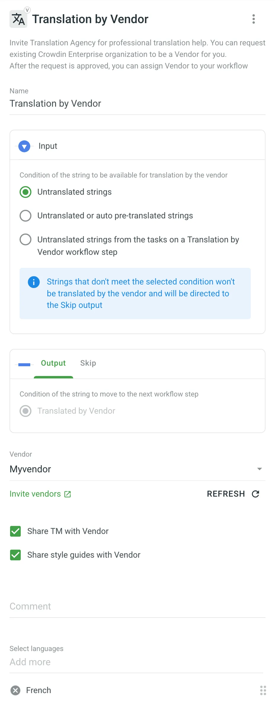 Configuring Translation by Vendor
